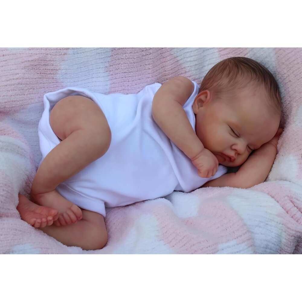 🆕19Inches Cloth Body Painted Hair Sleeping Newborn Realistic Baby Doll Girl
